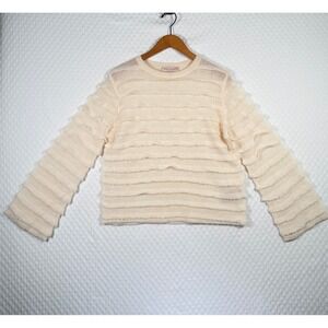 Philosophy Republic Clothing Sz S Cream Ruffle Tiered Knit Sweater Wool‎ Alpaca